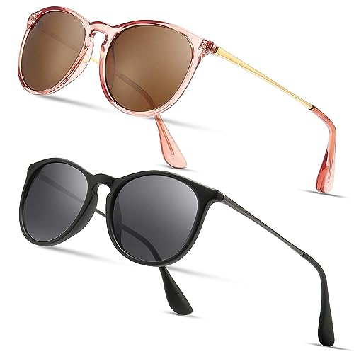 SUNGAIT 2 Pairs Premium Vintage Round Sunglasses for Women Men Classic Retro Trendy Style - Image 1