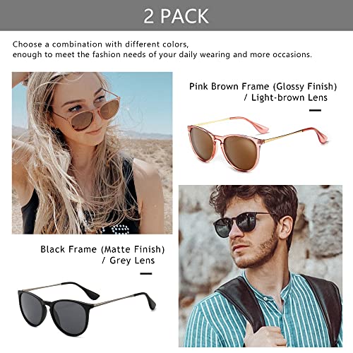 SUNGAIT 2 Pairs Premium Vintage Round Sunglasses for Women Men Classic Retro Trendy Style - Image 3