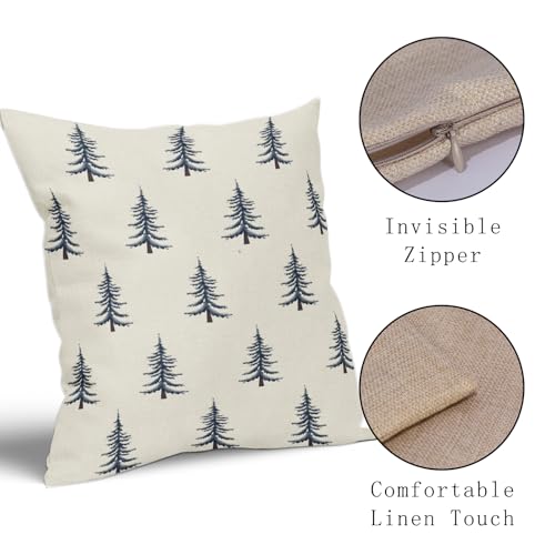 Sivirary Christmas Pillow Covers 18x18 Inch Set of 2 Xmas Tree Blue Cream Decorative Throw Pillowcases Outdoor Winter Farmhouse Holiday Cushion Cases Decor for Sofa Couch Bed - Image 4