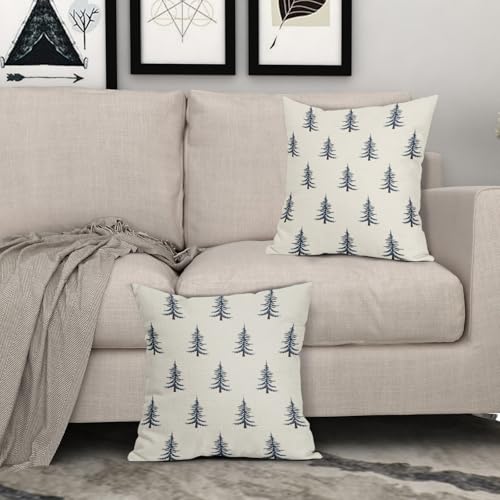 Sivirary Christmas Pillow Covers 18x18 Inch Set of 2 Xmas Tree Blue Cream Decorative Throw Pillowcases Outdoor Winter Farmhouse Holiday Cushion Cases Decor for Sofa Couch Bed - Image 3