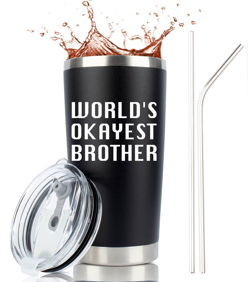 JENVIO Best Brother Gifts  Worlds Okayest Brother  Stainless Steel TumblerMug with Lid for CoffeeCold Drinks  In Law Unique Funny Valentines Day Present Travel Cup Gifts 20 Ounce