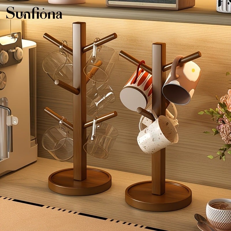 6-Hook Vintage Cup Rack, Durable Wood, Mug Display, Kitchen Utensil Storage Rack, Entryway Key And Clothing Shelf, Bathroom Towel Rack - Image 2