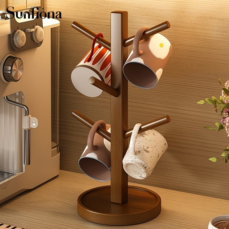 6-Hook Vintage Cup Rack, Durable Wood, Mug Display, Kitchen Utensil Storage Rack, Entryway Key And Clothing Shelf, Bathroom Towel Rack - Image 3
