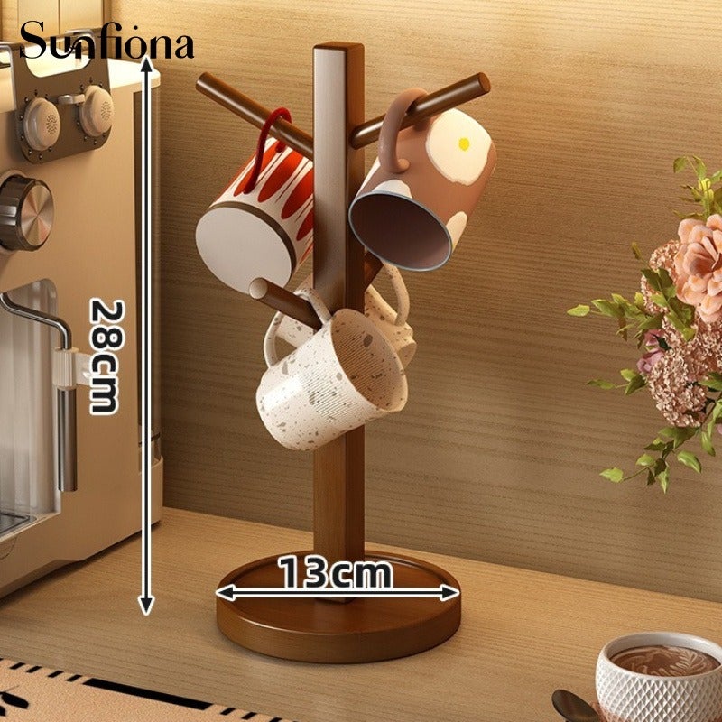 6-Hook Vintage Cup Rack, Durable Wood, Mug Display, Kitchen Utensil Storage Rack, Entryway Key And Clothing Shelf, Bathroom Towel Rack - Image 1