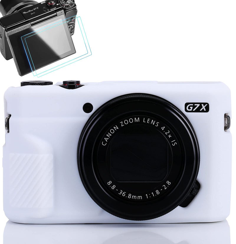 Pocoukate Camera Body Case for Canon G7X /G7X Mark II/Mark III Silicone Case Cover with Optical 9H Hardness 0.3mm Ultra-Thin DSLR Camera Screen Protector - Image 1