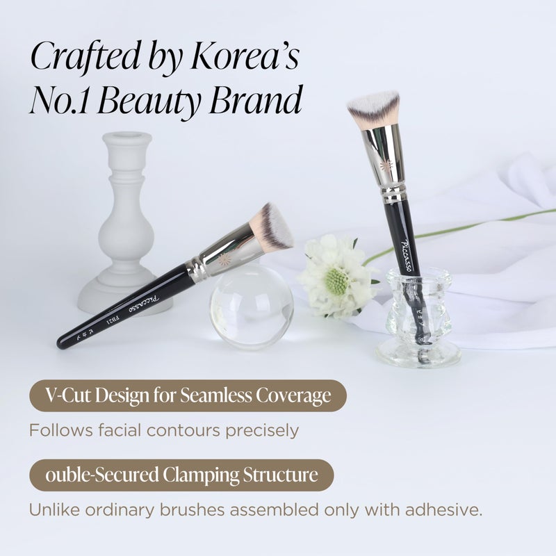 Piccasso FB21 Foundation Brush - Professional V-Cut Angled Makeup Brush for Liquid & Cream - Seamless Flawless Finish K-Beauty Face Brush - High Coverage, No Streaks, Durable Synthetic Hair - Image 2