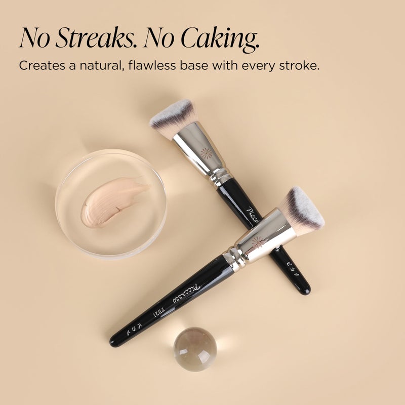 Piccasso FB21 Foundation Brush - Professional V-Cut Angled Makeup Brush for Liquid & Cream - Seamless Flawless Finish K-Beauty Face Brush - High Coverage, No Streaks, Durable Synthetic Hair - Image 3