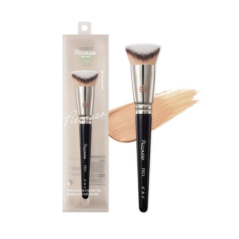Piccasso FB21 Foundation Brush - Professional V-Cut Angled Makeup Brush for Liquid & Cream - Seamless Flawless Finish K-Beauty Face Brush - High Coverage, No Streaks, Durable Synthetic Hair - Image 1