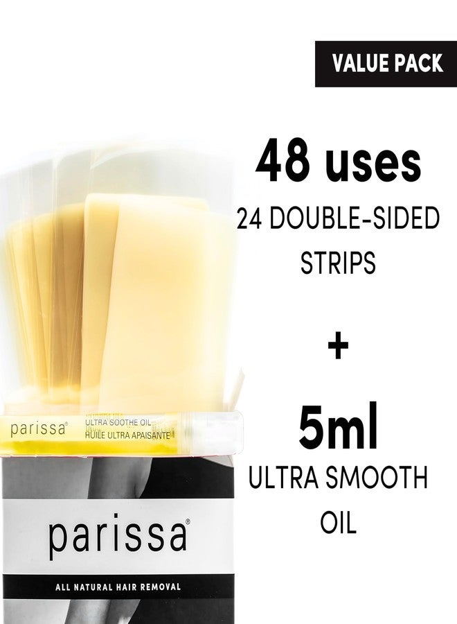 Parissa Legs & Body Wax Strips Kit Value Pack for Body Hair Removal | Ready-to-Use Large Wax Strips for At-Home Hair Removal | Includes Post-Wax Ultra Soothe Oil | 48 Strips (24 x 2) - Image 3