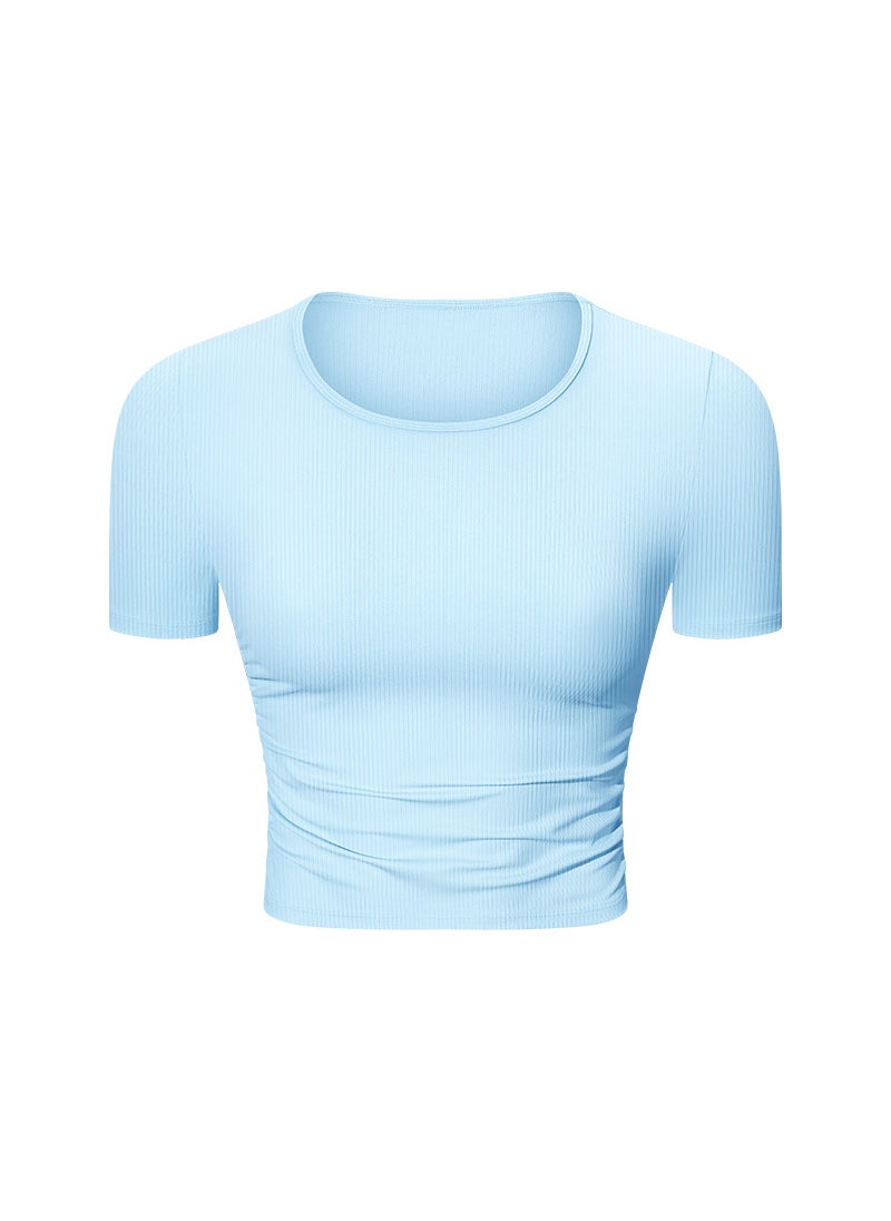Generic - Spring Summer Ribbed Waist Slim Fit Yoga Top Black - Image 1