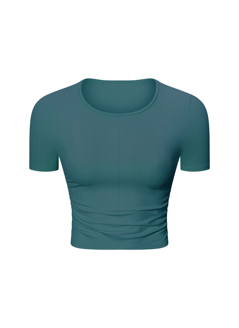 Generic - Spring Summer Ribbed Waist Slim Fit Yoga Top Black - Image 1