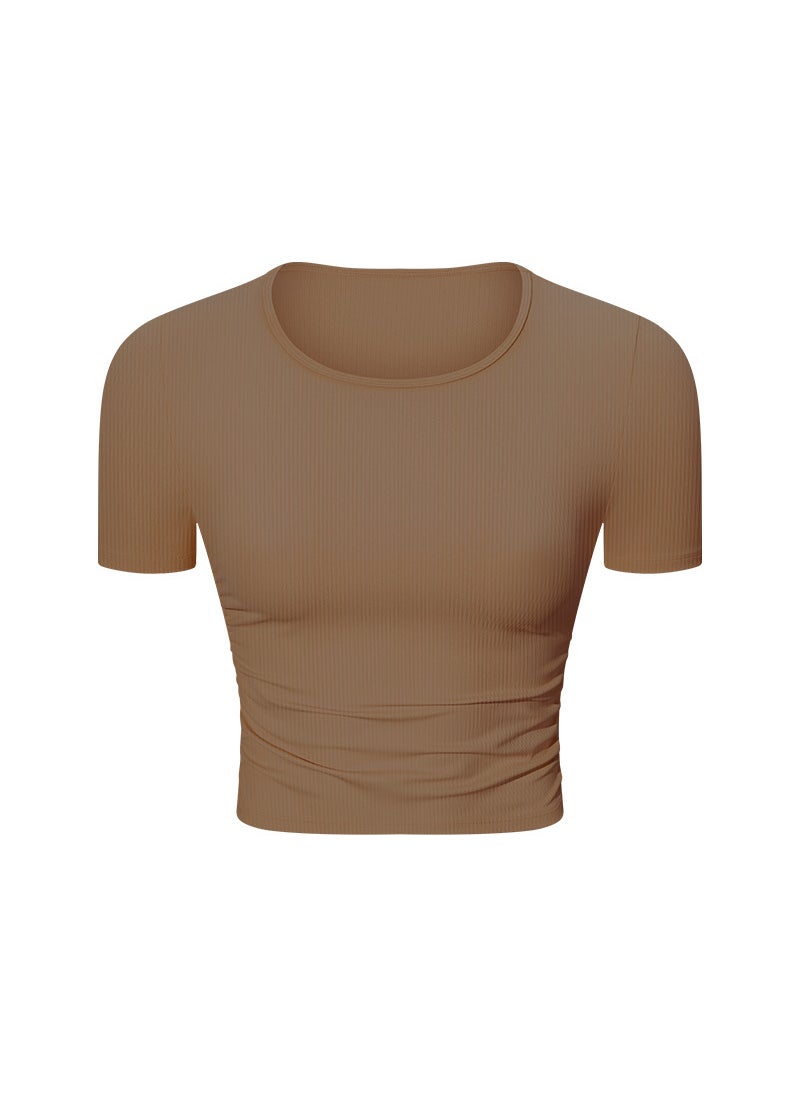 Generic - Spring Summer Ribbed Waist Slim Fit Yoga Top Black - Image 1