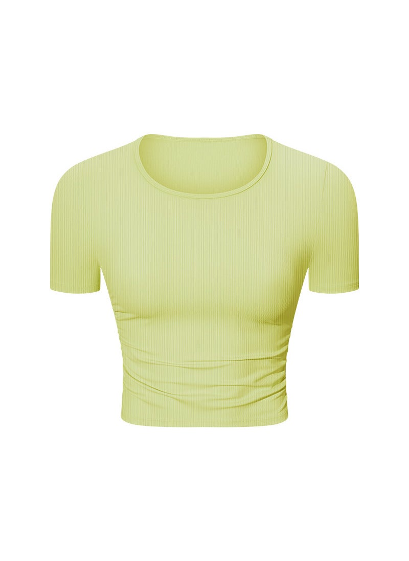 Generic - Spring Summer Ribbed Waist Slim Fit Yoga Top Black - Image 1