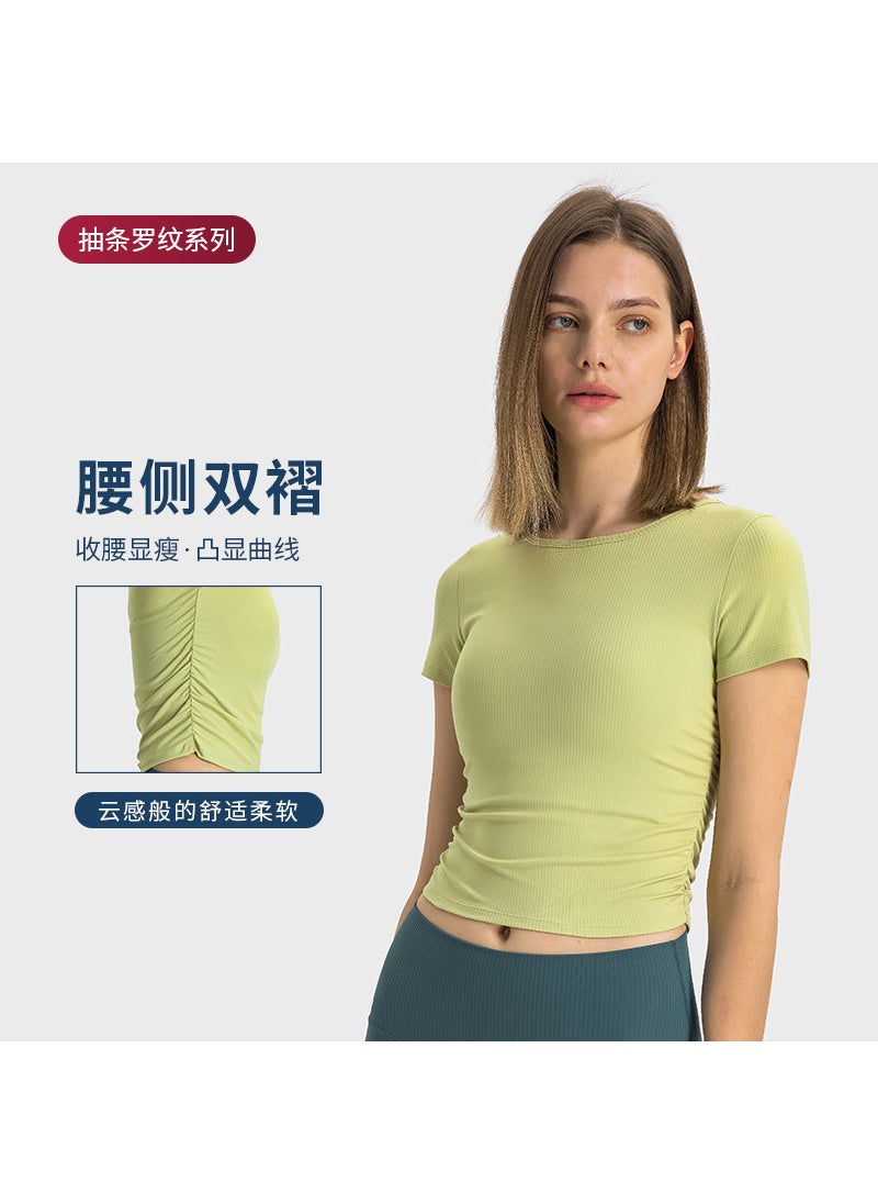 Generic - Spring Summer Ribbed Waist Slim Fit Yoga Top Black - Image 1