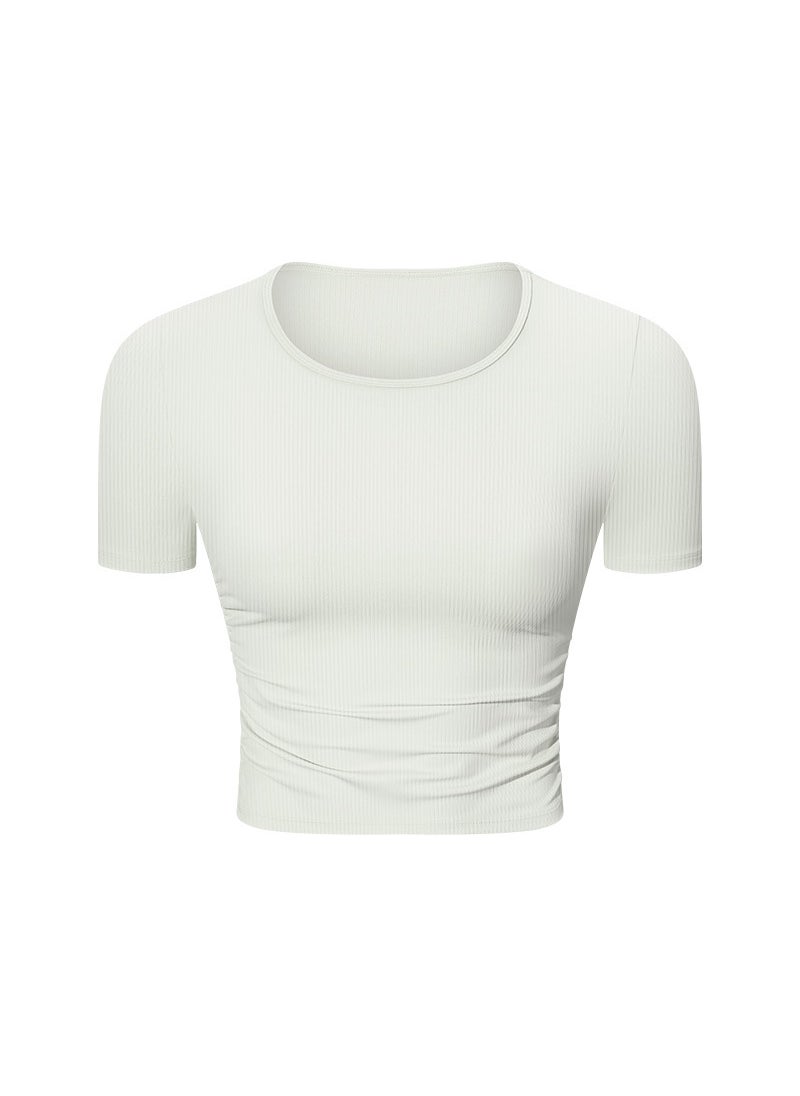 Generic - Spring Summer Ribbed Waist Slim Fit Yoga Top Black - Image 1