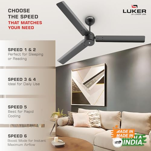 LUKER JVLuker USA Aero Zen 1200mm BLDC Ceiling Fan with IR Remote BEE 5 Star 65% Energy Saving High Air Delivery Low Noise LED Indicator Reverse Mode for Living & Bedroom Black Matt 3 Yrs Warranty - Image 5