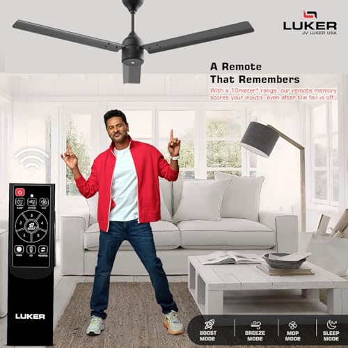 LUKER JVLuker USA Aero Zen 1200mm BLDC Ceiling Fan with IR Remote BEE 5 Star 65% Energy Saving High Air Delivery Low Noise LED Indicator Reverse Mode for Living & Bedroom Black Matt 3 Yrs Warranty - Image 2