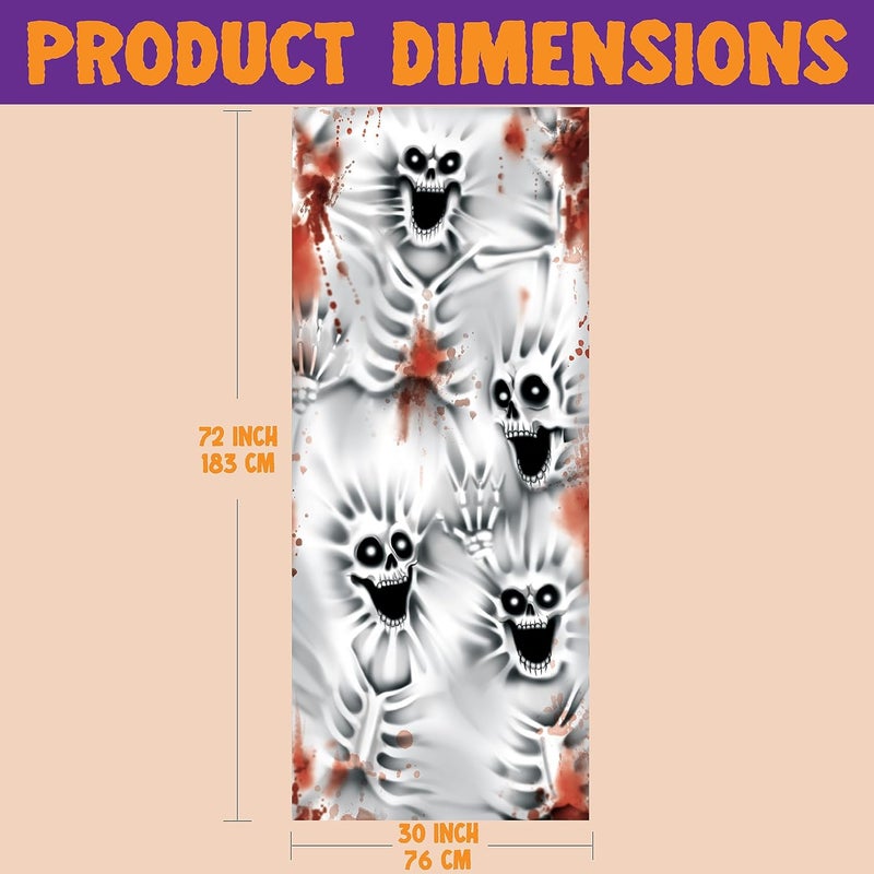 JOYIN 30”x72” Halloween Door Cover Decorations Indoor Creepy Skeleton, Haunted House Stickers Party Supplies Favors Garage Window Wall - Image 5