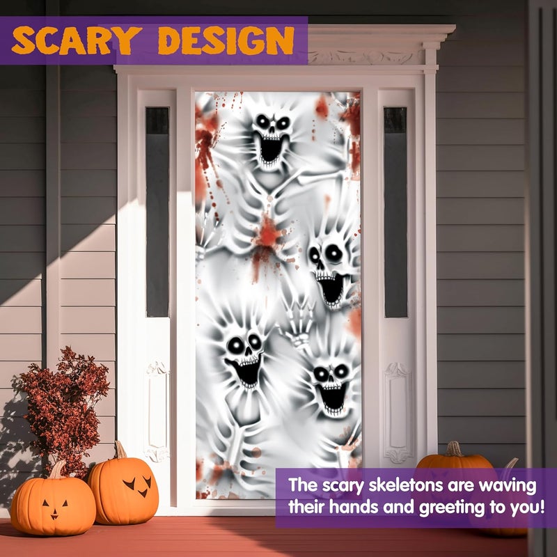 JOYIN 30”x72” Halloween Door Cover Decorations Indoor Creepy Skeleton, Haunted House Stickers Party Supplies Favors Garage Window Wall - Image 4