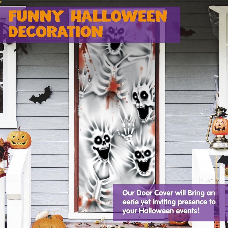 JOYIN 30”x72” Halloween Door Cover Decorations Indoor Creepy Skeleton, Haunted House Stickers Party Supplies Favors Garage Window Wall - Image 2