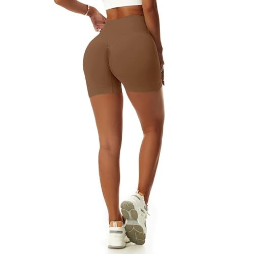 Vertvie Women's Workout Gym Shorts Booty V Cross Spandex Yoga Biker Shorts Scrunch Butt High Waisted Athletic Leggings (Coffee Brown,Medium) - Image 4