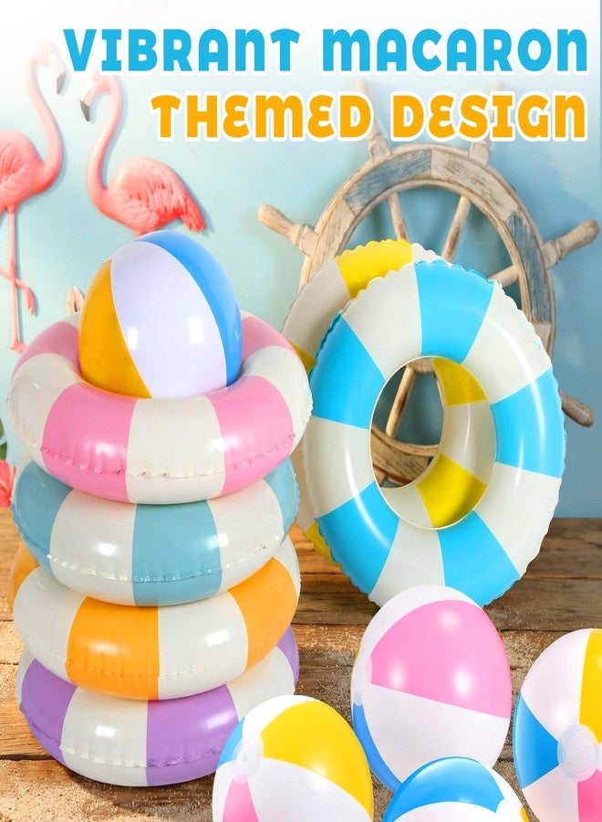 LaRandom 30 Pcs Inflatable Pool Float, 6 Colors Retro Striped Swim Rings Swimming Pool Tubes with 24 Pcs 9.8" Beach Balls for Adults Summer Beach Bachelorette Party - Image 3