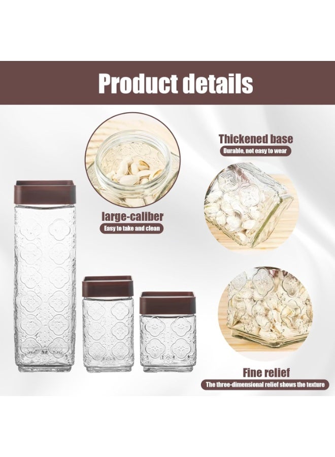 KITCHENOO Set of 3 Premium Glass Jars with Airtight Lids, Stackable Design, Clear Food Storage Container, Kitchen Pantry Storage Jar for Dry Foods and Pantry Organization  - Image 4