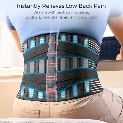 FREETOO Back Braces for Lower Back Pain Relief with 6 Stays, Breathable Back Support Belt for Men/Women for work , Anti-skid lumbar support belt with 16-hole Mesh for sciatica(M) - Image 3