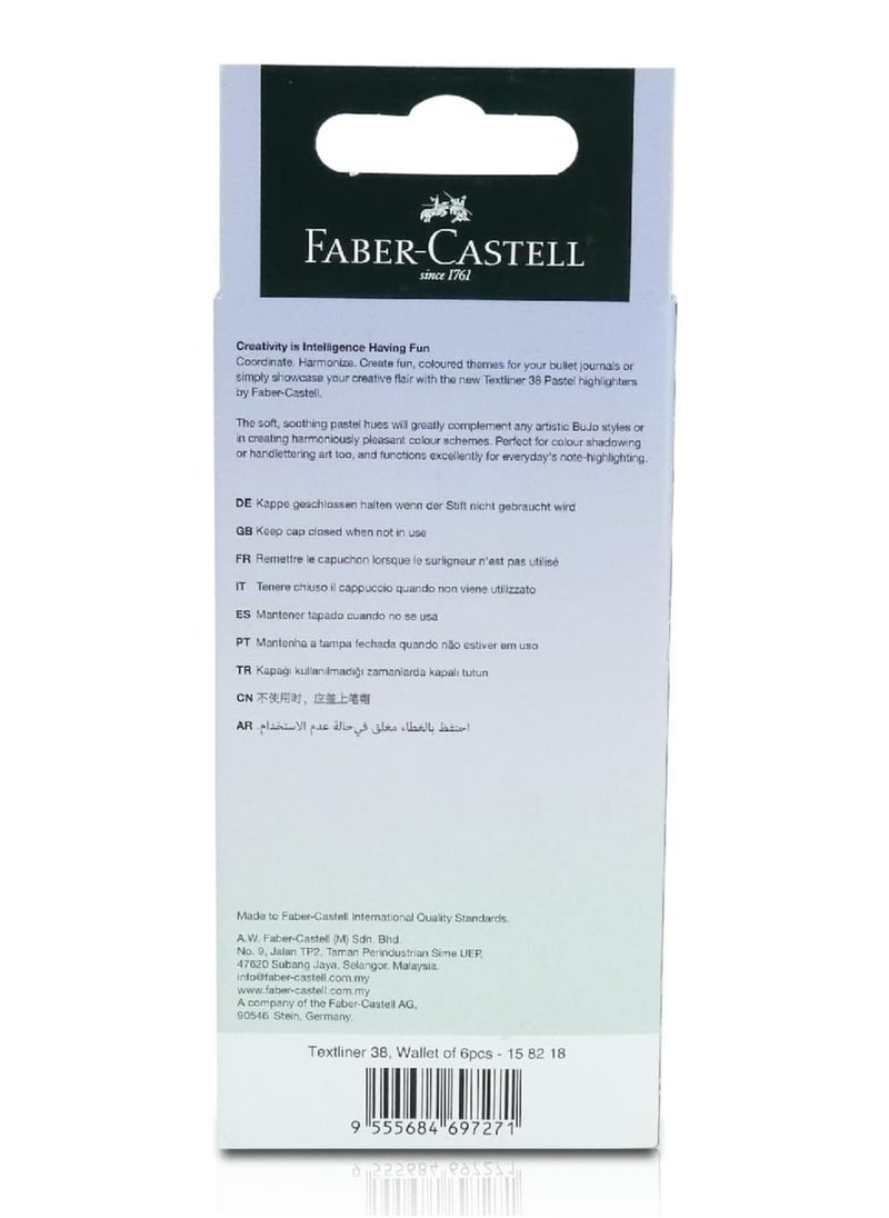 FABER-CASTELL - 6-Pieces Textliner 38 Pastel Highlighter Pen - Assorted Color - Image 1