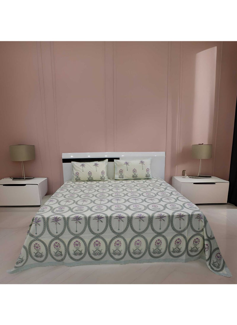 MARHABA CURTAIN 100% Cotton Jaipuri Handblock Print Double Bed Sheet with 2 Pillow Covers Premium Quality, Soft, Breathable (CREAMLILLY 19 (2)  - Image 2