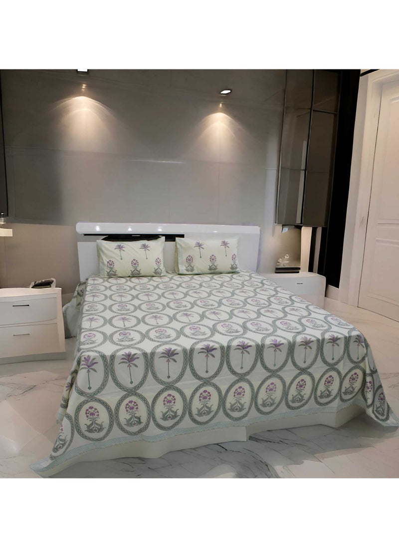 MARHABA CURTAIN 100% Cotton Jaipuri Handblock Print Double Bed Sheet with 2 Pillow Covers Premium Quality, Soft, Breathable (CREAMLILLY 19 (2)  - Image 3
