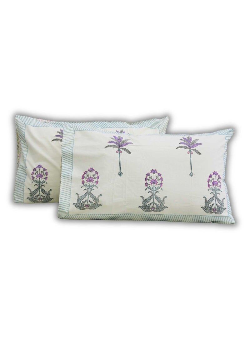 MARHABA CURTAIN 100% Cotton Jaipuri Handblock Print Double Bed Sheet with 2 Pillow Covers Premium Quality, Soft, Breathable (CREAMLILLY 19 (2)  - Image 4
