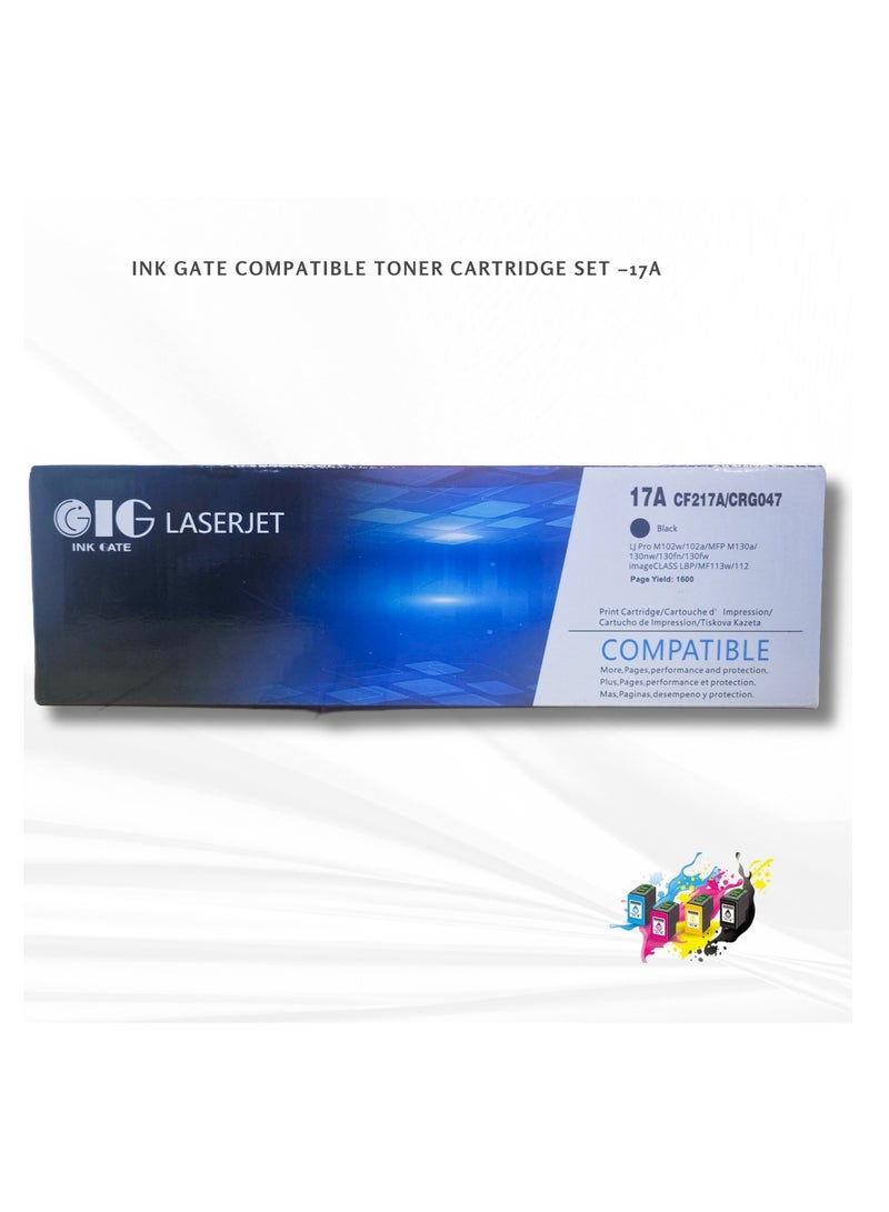 IG Compatible Black Toner Cartridge – CF217A / 217A / 17A / CRG-047 – For HP LaserJet Pro M102 / M130 Series & Canon imageCLASS LBP113w / MF113w – Up to 1600 Pages - Image 1