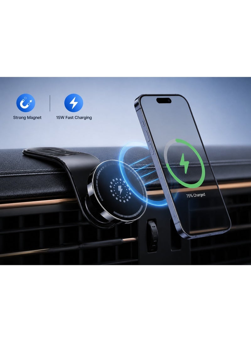 TONEOF 15W Magnetic Wireless Car Phone Holder, Bendable Vacuum Suction MagSafe Compatible Car Mount, 360 Adjustable Flexible Dashboard Phone Stand for iPhone and Android - Image 2