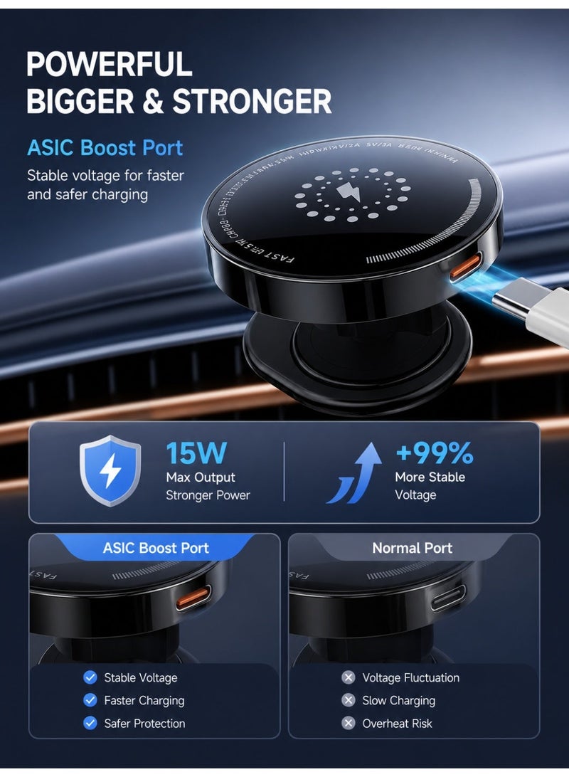 TONEOF 15W Magnetic Wireless Car Phone Holder, Bendable Vacuum Suction MagSafe Compatible Car Mount, 360 Adjustable Flexible Dashboard Phone Stand for iPhone and Android - Image 5
