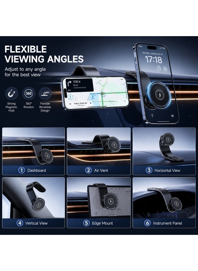 TONEOF 15W Magnetic Wireless Car Phone Holder, Bendable Vacuum Suction MagSafe Compatible Car Mount, 360 Adjustable Flexible Dashboard Phone Stand for iPhone and Android - Image 3