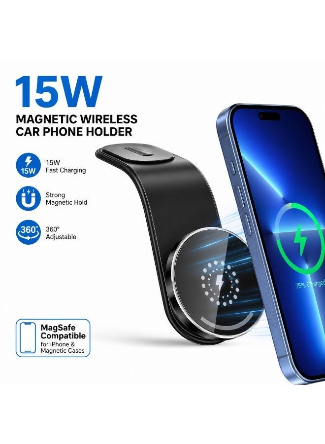 TONEOF 15W Magnetic Wireless Car Phone Holder, Bendable Vacuum Suction MagSafe Compatible Car Mount, 360 Adjustable Flexible Dashboard Phone Stand for iPhone and Android - Image 4