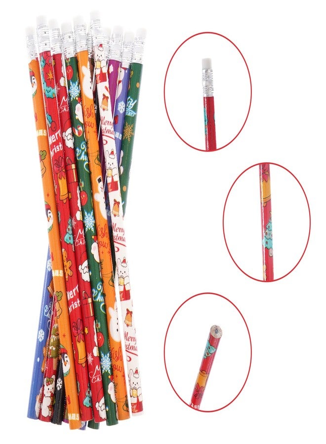 Nydotd 24Pcs Christmas Pencils, Xmas Wood Pencils Bulk with Erasers for Winter Christmas Exchange Gifts Goodie Bags Fillers Rewards Santa and Elk Pattern (24) - Image 3