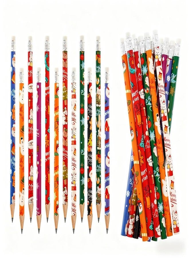 Nydotd 24Pcs Christmas Pencils, Xmas Wood Pencils Bulk with Erasers for Winter Christmas Exchange Gifts Goodie Bags Fillers Rewards Santa and Elk Pattern (24) - Image 1