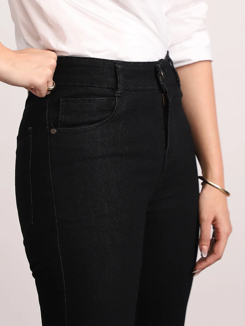 Urbano Fashion  Urbano Fashion Women's Black Mid Rise Bootcut Washed Jeans Stretchable  | Best Price UAE