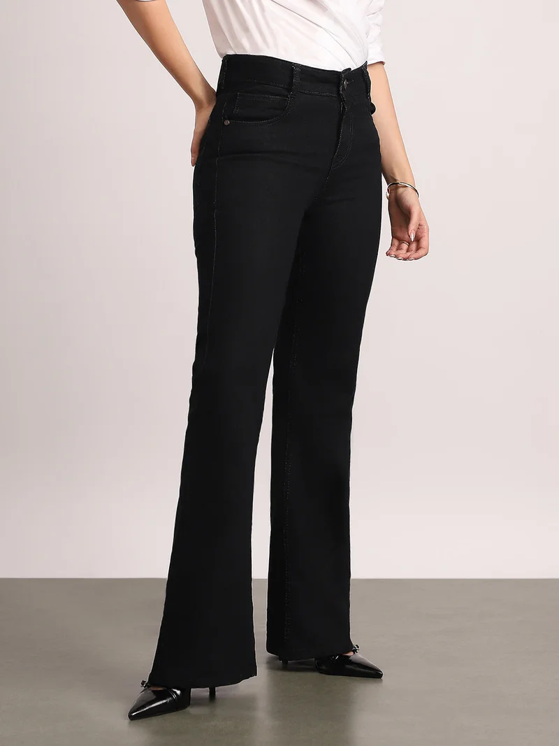 Urbano Fashion  Urbano Fashion Women's Black Mid Rise Bootcut Washed Jeans Stretchable  | Best Price UAE