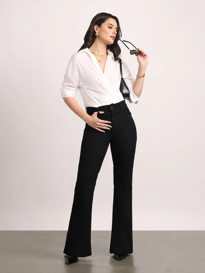 Urbano Fashion  Urbano Fashion Women's Black Mid Rise Bootcut Washed Jeans Stretchable  | Best Price UAE