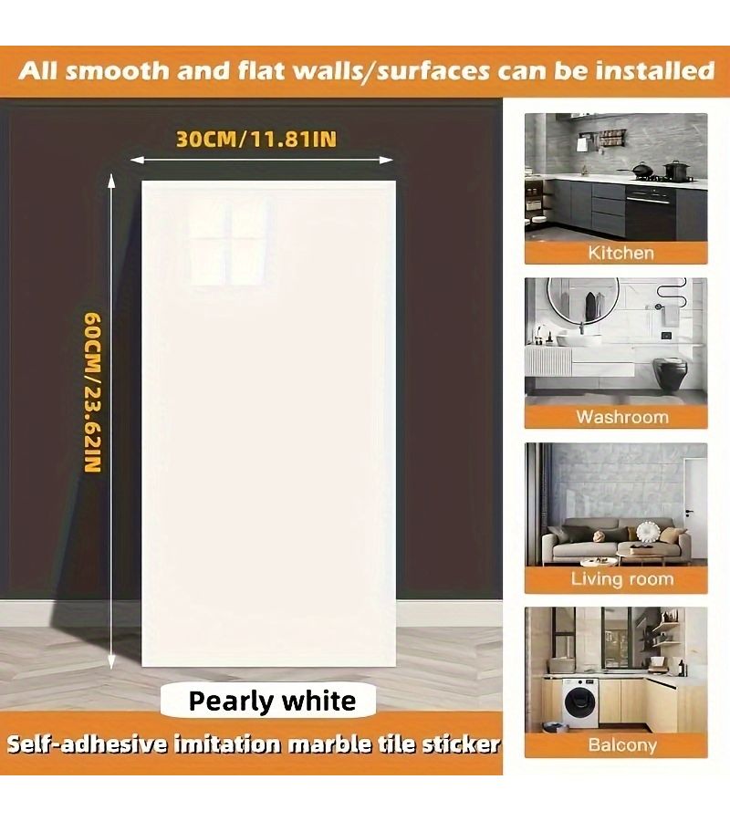 40 Pcs 11.81x23.62 Inch Cloudy White Self Adhesive Wall Stickers Waterproof Oil Proof Peel And Stick Wall Tiles For Kitchen Backsplash Living Room Bathroom Home Renovation Easy Clean Stain Resistant - Image 3