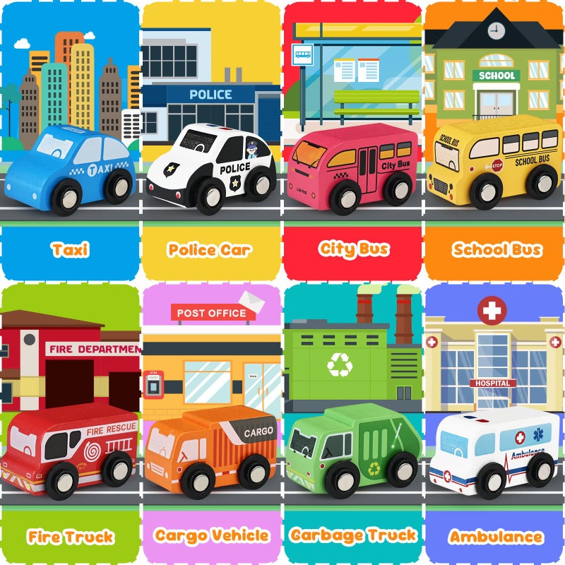 Vinkp Toddler Car Toys, Toy Cars for Toddlers, Wooden Cars Toys for Toddler Boy, 22 PCS Cars and Trucks Toy Vehicles Set with Playmat, Storage Box, Wood Montessori Toys for Baby Birthday Gift - Image 2