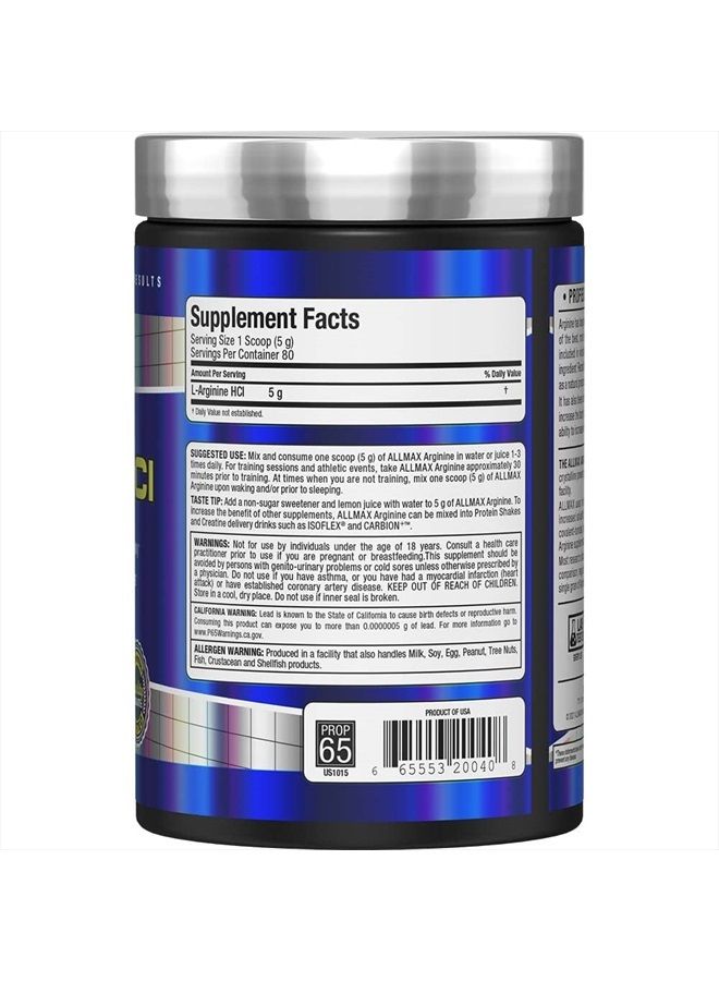 AllMax Nutrition أرجينين، مسحوق L-أرجينين للرجال والنساء، يوفر دعم القلب والأوعية الدموية ونمو العضلات، يساعد في تحسين تخليق أكسيد النيتريك وتدفق الدم، 400 جرام - Image 3