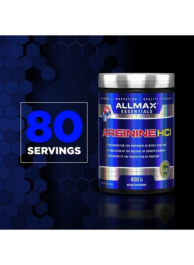 AllMax Nutrition أرجينين، مسحوق L-أرجينين للرجال والنساء، يوفر دعم القلب والأوعية الدموية ونمو العضلات، يساعد في تحسين تخليق أكسيد النيتريك وتدفق الدم، 400 جرام - Image 4