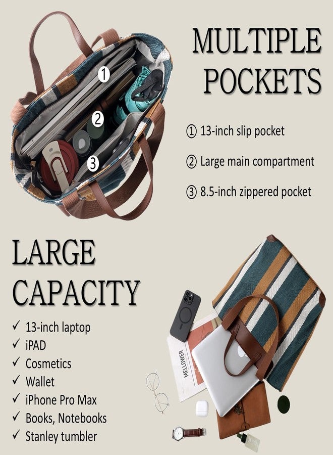 HFLZBRO Women's Work Bag Large - Canvas Shoulder Bag for Office & Daily Use, Large Capacity Shoulder Bag, brown/beige, L - Image 4