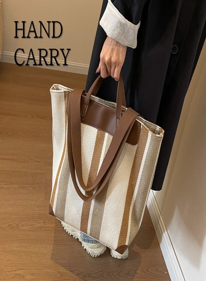 HFLZBRO Women's Work Bag Large - Canvas Shoulder Bag for Office & Daily Use, Large Capacity Shoulder Bag, brown/beige, L - Image 2