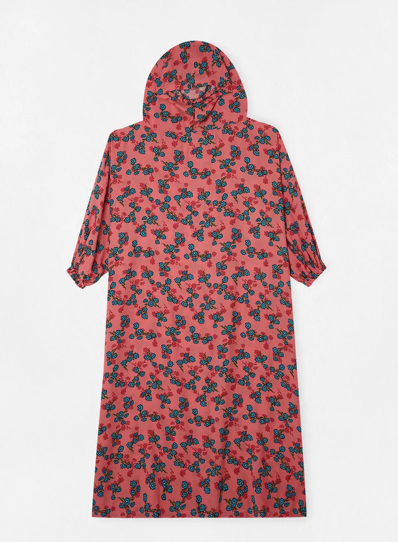 Hayat Praying Dress With Floral Prints And With Attached Veil