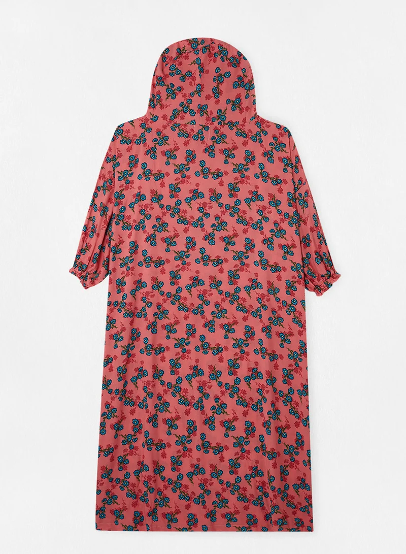 Hayat Praying Dress With Floral Prints And With Attached Veil
